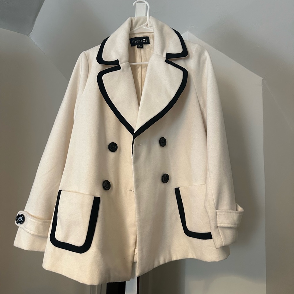 Forever 21 Women's Cream Jacket with Black Accents